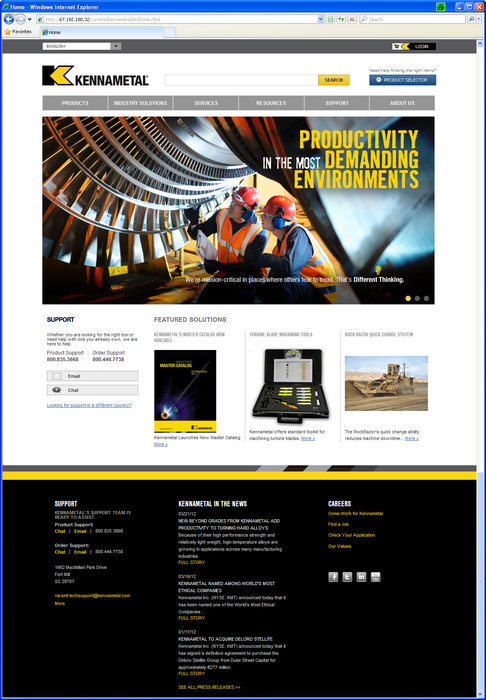 肯纳金属公司网站全新改版：全球视野，领先科技